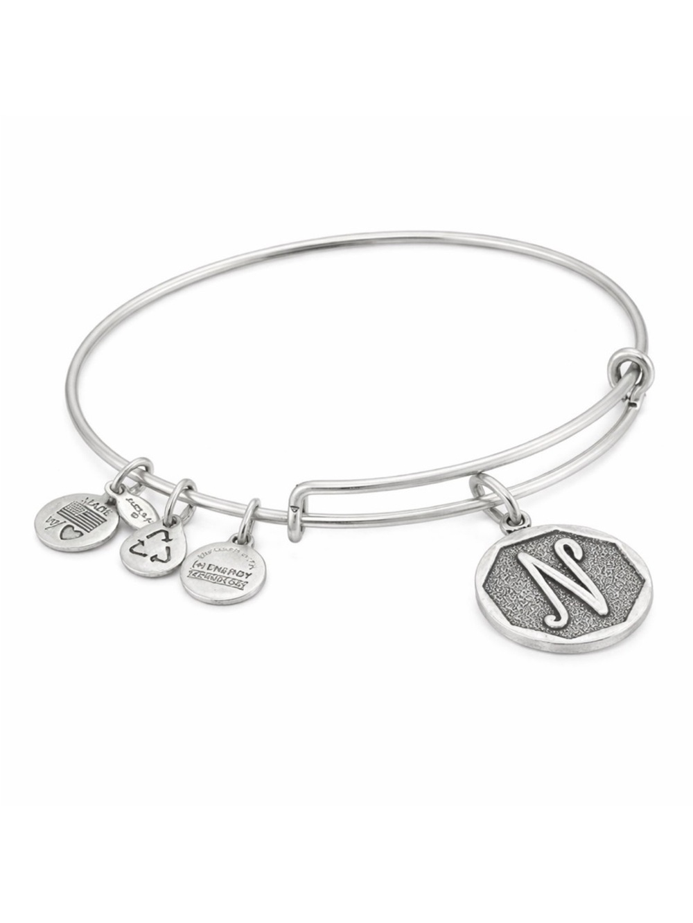 Alex and Ani Silver Initial N Charm Expandable Bangle Bracelet OS